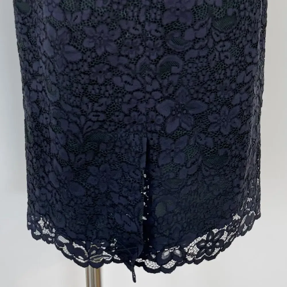 Tory Burch Lace Overlay Pencil Skirt Knee-Length Navy/Green Size 4